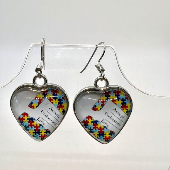 Autism Earrings - Puzzle Earrings - Heart Earrings - Teacher Earrings - Spectrum - Picture 1 of 9